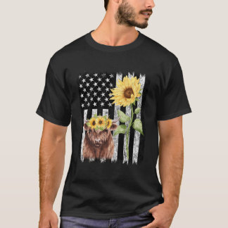 T-shirt Ferme de bovins drapeau américain Highland