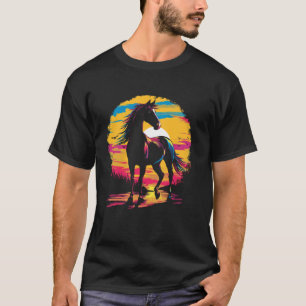 T-shirt Ferme de l'amant du cheval de coucher de soleil Mi