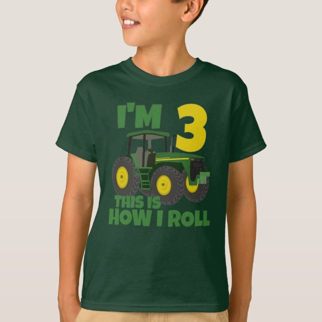 T-shirt Ferme Tracteur vert 3e fête d'anniversaire Farmer  (Devant)
