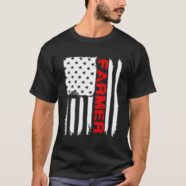T-shirt Fermier Juillet 4 Américain Drapeau Chemise Ferme  (Devant)