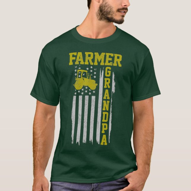 T-shirt Fermier Mens Grandpa American Flag Tractor Farm (Devant)
