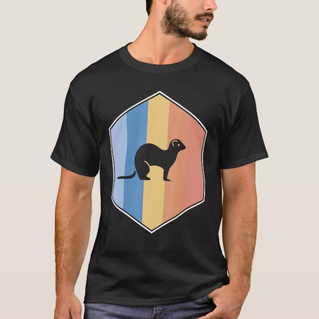 T-shirt Ferret Aux Couleurs Rétro Dans Un Hexagon (Devant)