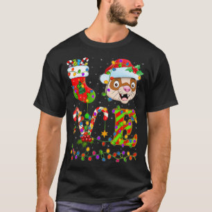 T-shirt Ferret Lover Xmas Lighting Père Noël Love Ferret C