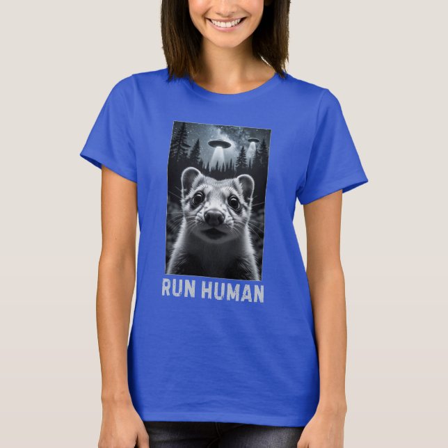 T-shirt Ferret Selfie UFO Fun Quirky Art (Devant)