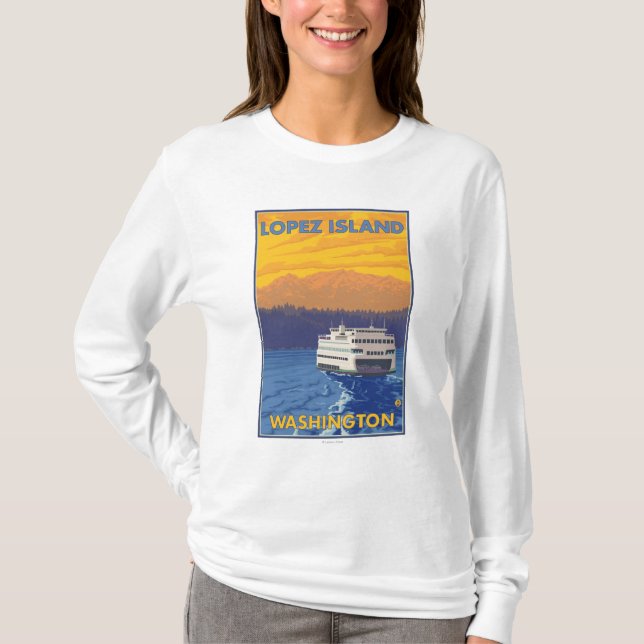 T-shirt Ferry et montagnes - île de Lopez, Washington (Devant)