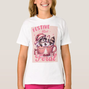 T-shirt Festif de Noël drôle mais Feral Raccoon