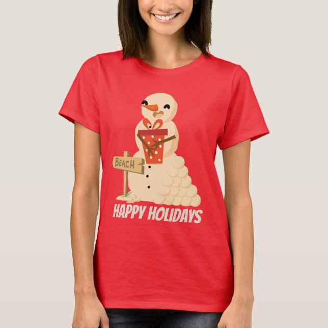 T-shirt Festif plage de Noël et bonhomme de neige (Devant)