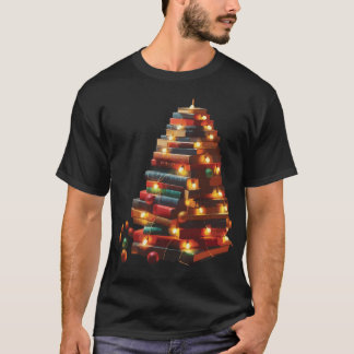 T-shirt Festive Book Christmas Tree with String Lights