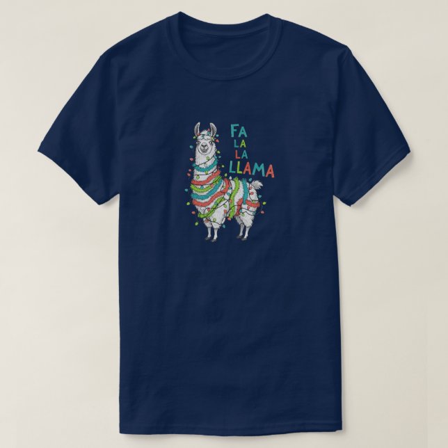 T-shirt Festive Llama with Christmas Lights (Design devant)