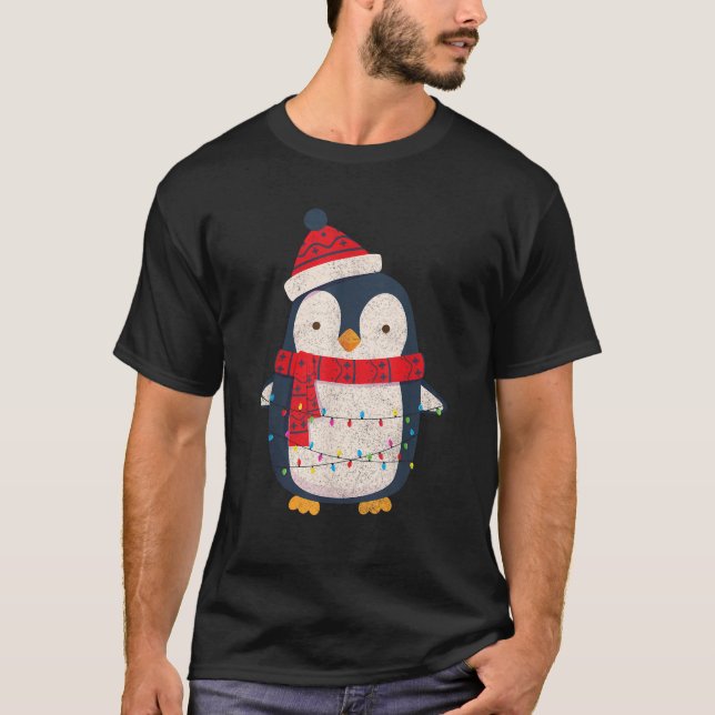 T-shirt Festive Penguin with Scarf and Lights Christmas Fu (Devant)
