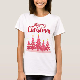 T-shirt Festive Pink Christmas Trees 'Merry Christmas' 