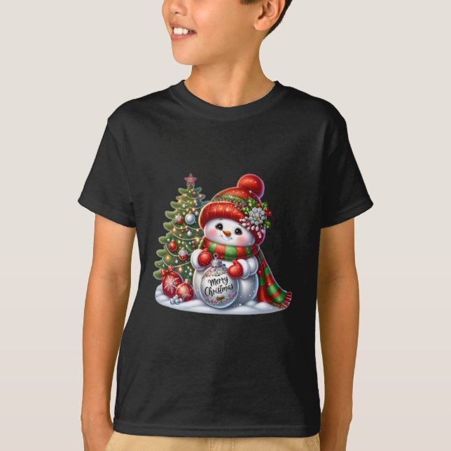 T-shirt Festive Snowman & Tree Applique Christmas Sweatshi (Devant)