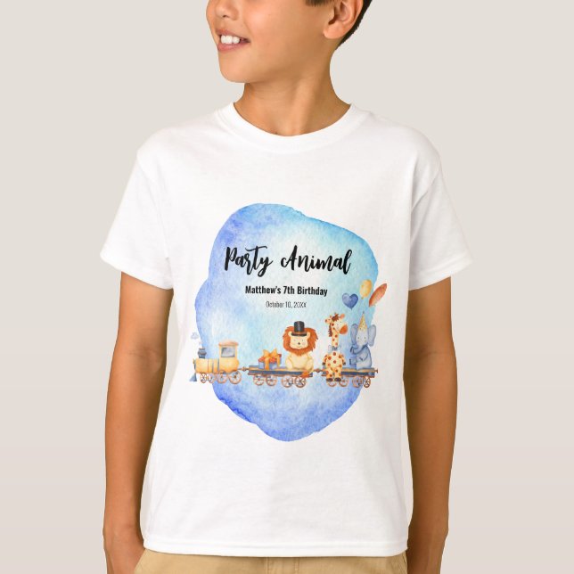 T-shirt Fête Animaux en train Kid Jungle Fête d'anniversai (Devant)