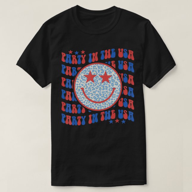 T-shirt Fête Aux Etats-Unis Happy Face Leopard Tendance Mo (Design devant)