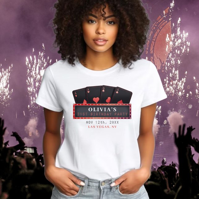 T-shirt Fête d'anniversaire 21 ans Poker As Rouge & Noir (Poker Aces Red & Black 21st Birthday Party T-Shirt
)
