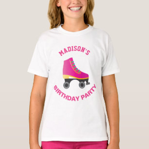 T-shirt Fête d'anniversaire de roller skate rose