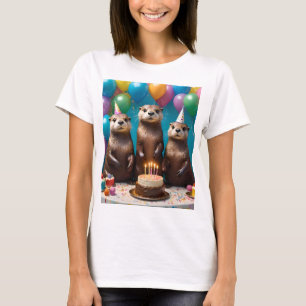 T-shirt Fête d'anniversaire de triplés loutres, 