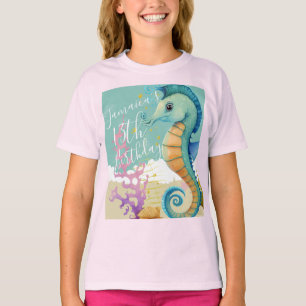 T-shirt Fête d'anniversaire Océan Cheval Marin Aquarelle