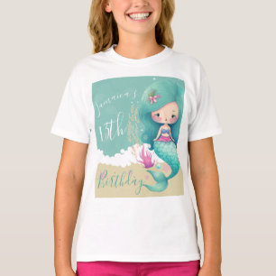 T-Shirt Fête d'anniversaire Océan Sirène Aquarelle