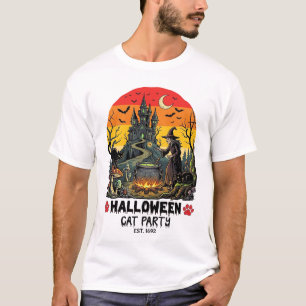 T-shirt Fête de chat d'Halloween Sorcière Chaudron Chats n