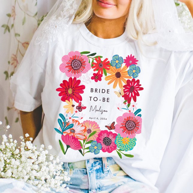 T-shirt Fête de Fête des mariées Fleur sauvage brillante (Bright Wildflower Bridal Shower Party T-Shirt)