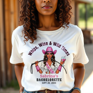 T-shirt Fête de Fiançailles de Cowgirl Fouets Vin & Moment