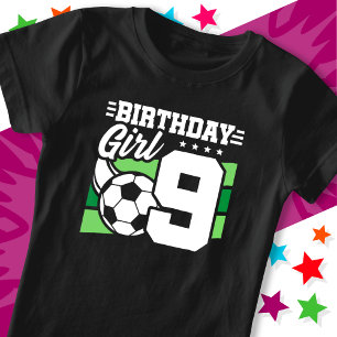 T-Shirt Fête de football de 9 ans 9e anniversaire fille