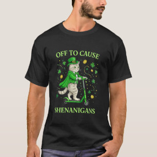 T-shirt Fête de la Saint-Patrick Chat Lutins Trottinette S