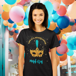 T-shirt Fête de Mardi Gras Masque Or et Bleu