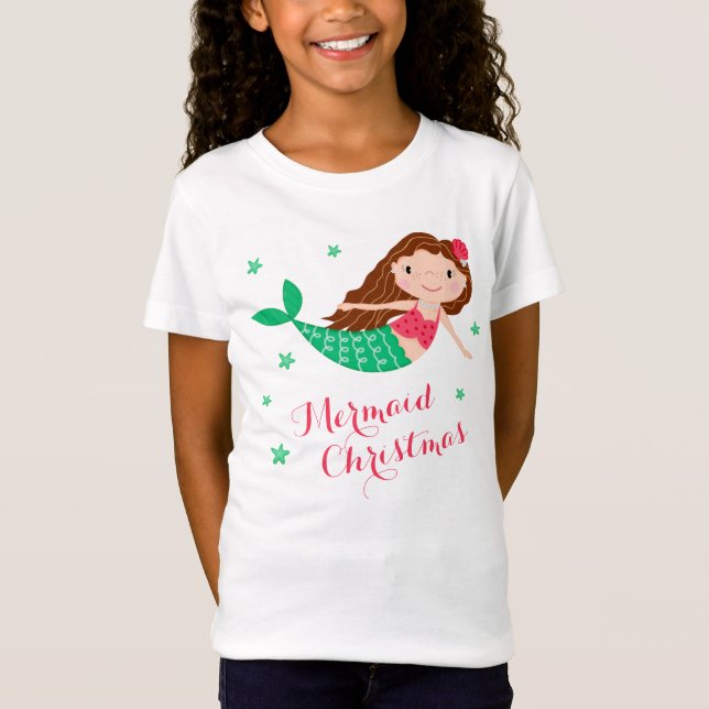 T-Shirt Fête de Noël de Sirène (Devant)