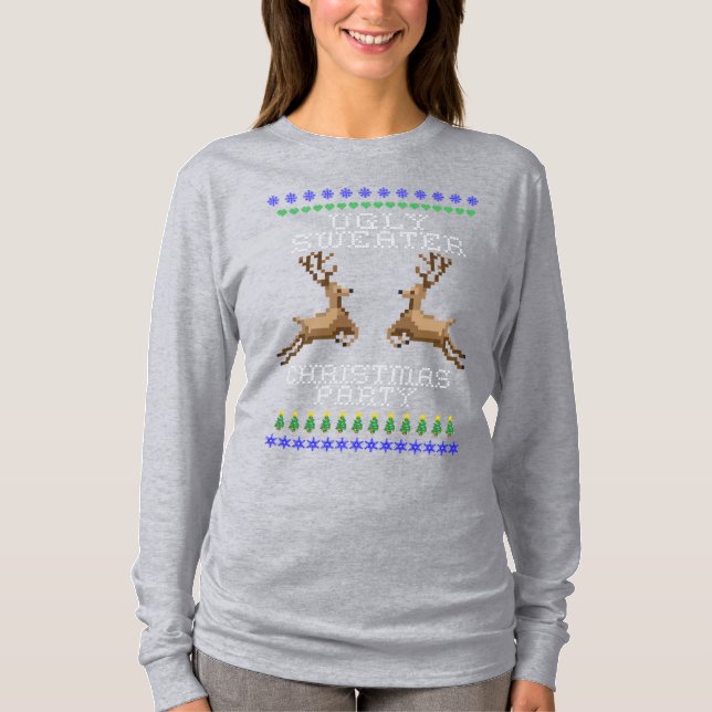 T-shirt Fête de Noël moche et sucré longue chemise à manch (Devant)