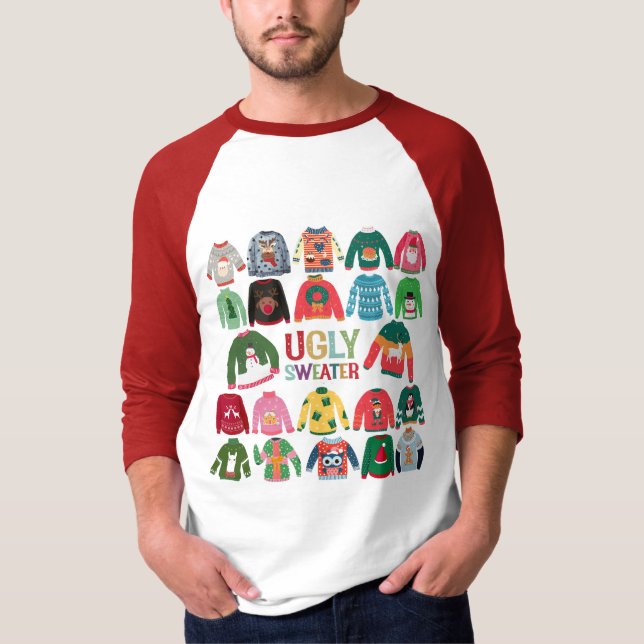 T-shirt Fête de Noël moche Raglan (Devant)