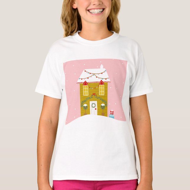 T-shirt Fête de Noël rose Anniversaire de enfant (Devant)