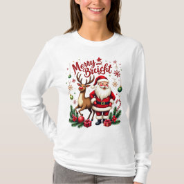 T-shirt Fête de Noël Whimsical - Hol Père Noël et Reindeer