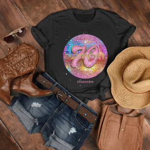 T-shirt Fête des 70 ans Boule disco Paillettes Or Rose