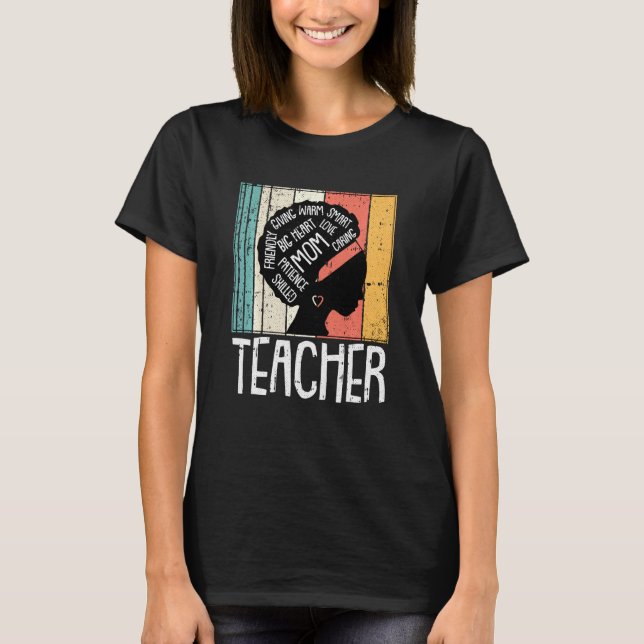 T-shirt Fête des mères enseignant noir maman Afro cheveux  (Devant)
