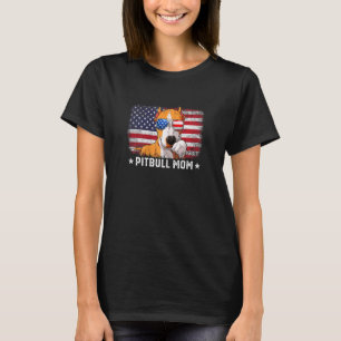 T-shirt Fête des Mères Pitbull Maman Drapeau Américain Fem