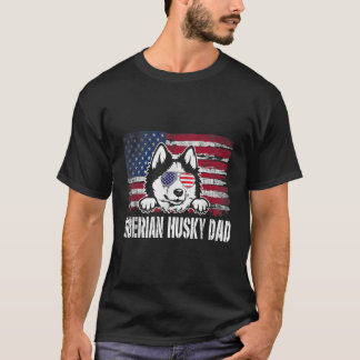 T-shirt Fête des pères Drapeau Sibérien Husky Papa Usa