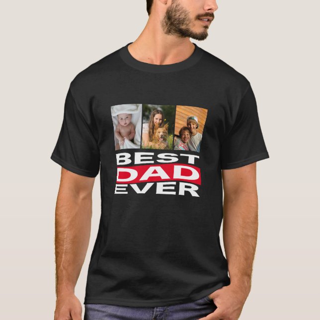 T-shirt Fête des pères Meilleur papa Ever 3 Photo Collage (Devant)