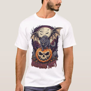 T-shirt Fête d'Halloween Chauve-souris Chat Crâne Citrouil