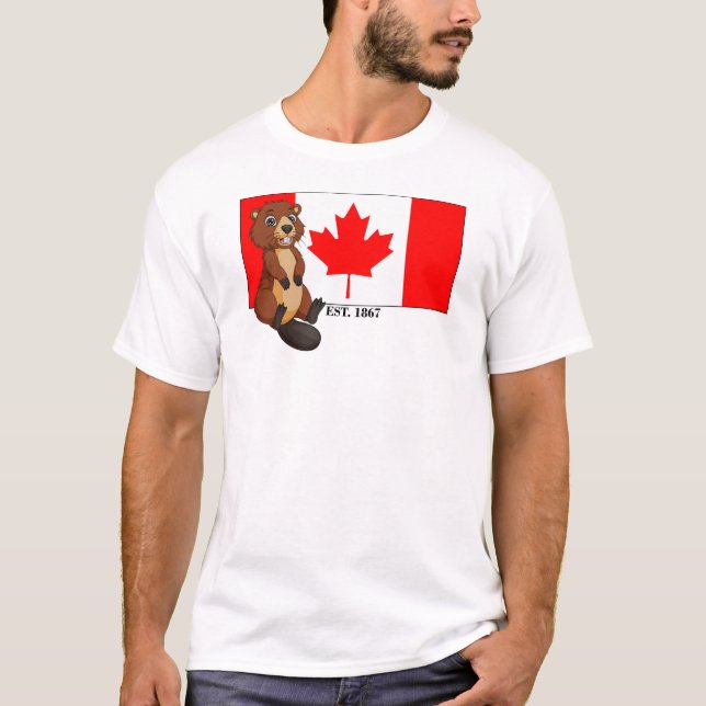 T-shirt Fête du Canada Est. Drapeau et castor 1867 (Devant)