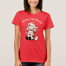 T-shirt Fête moderne fille Whimsical avec chien Noël