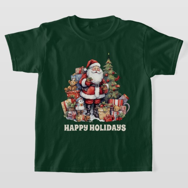 T-shirt fête Noël Père Noël ajouter texte aquarelle (Poser)