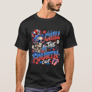 T-shirt Fêter le quatrième squelette patriote fille décont