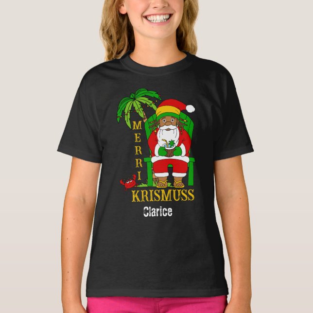 T-shirt Fêtes de Noël de Rasta Santa Claus en Jamaïque (Devant)