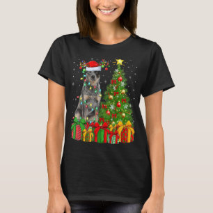 T-shirt Fêtes de Noël Lumières Père Noël Blue Heeler Chien