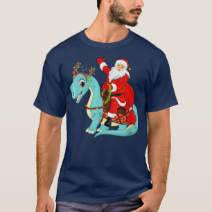T-shirt Fêtes Fêtes Fêtes Père Noël équitation Brontosauru