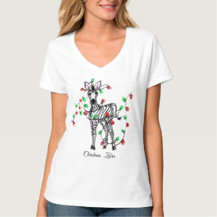 T-shirt Fêtes Zèbre, rouge, vert lumières scintillantes de