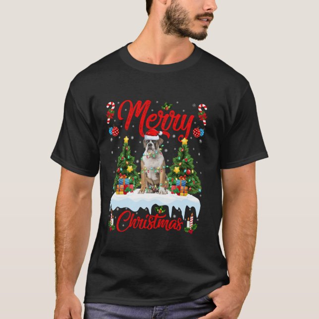 T-shirt Feu d'arbre de Noël Anglais Bulldog Joyeux Noël (Devant)