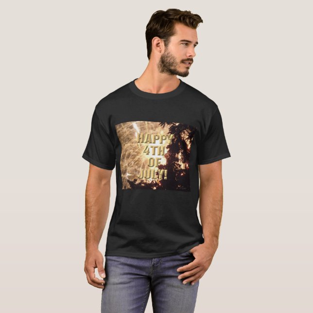 T-shirt Feu d'artifice 15 4 juillet homme chemise noire (Devant entier)